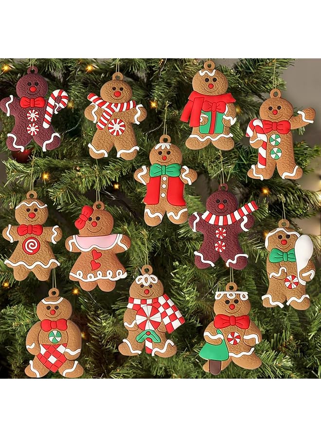 The Bros 12pcs Gingerbread Man Ornaments for Christmas Tree Assorted Plastic Gingerbread Figurines Ornaments for Christmas Tree Hanging Decorations 3 Inch Tall - Image 1