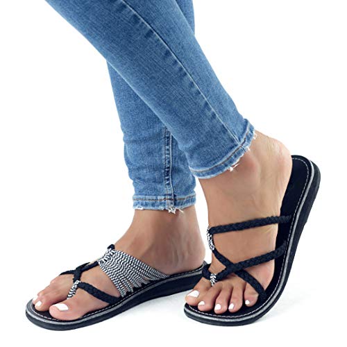Plaka Oceanside Flat Summer Sandals for Women | Flip flops for the Beach, Walking & Dressy Occasions | Black Zebra | Size 8 - Image 4