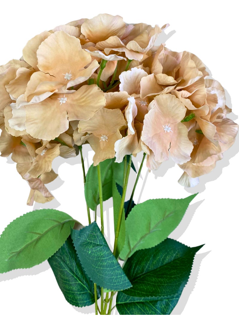 Cihan Çiçekçilik Artificial Cream Salmon Hydrangea Bunch 35 cm 5 Branches  - Image 5