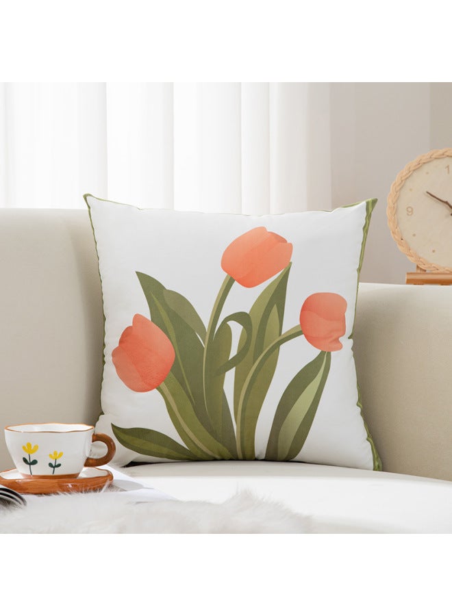 French Tulip Velvet Pillow Style Vintage Printed Sofa Living Room Pillow Office Cushion Pillow