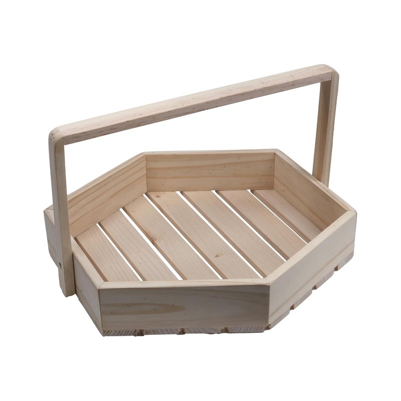 Timberz Wooden Gift Basket Empty Gift Hamper Basket for Gifting Packing Storage Premium Hexagonal Wood Basket with Handle for Decor Fruit Arrangement XLarge Natural Colour Pine Tokri - Image 1
