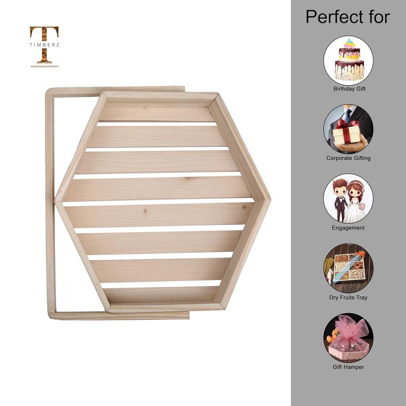 Timberz Wooden Gift Basket Empty Gift Hamper Basket for Gifting Packing Storage Premium Hexagonal Wood Basket with Handle for Decor Fruit Arrangement XLarge Natural Colour Pine Tokri - Image 5