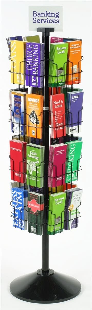 Displays2go Black Wire Rotating Display Rack with 32 Pockets for 4 x 9 Brochures 57  FreeStanding Rack with Attached Sign Clip WSFB432 - Image 2
