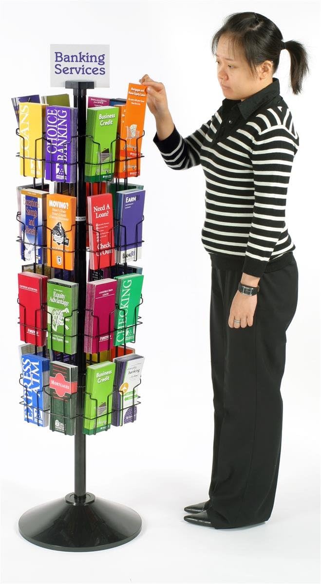 Displays2go Black Wire Rotating Display Rack with 32 Pockets for 4 x 9 Brochures 57  FreeStanding Rack with Attached Sign Clip WSFB432 - Image 3