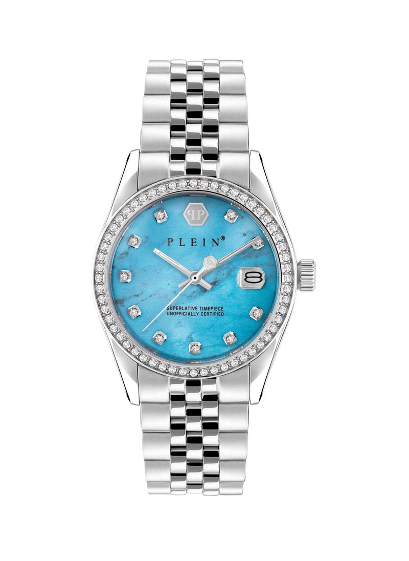 PHILIPP PLEIN - Date Superlative Women's 34mm Watch with Turquoise Dial & Stainless Steel Bracelet 5ATM - Image 1
