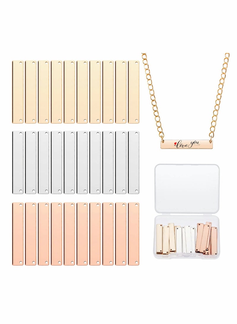 KASTWAVE 30 Piece Rectangle Metal Stamping Blank Brass Stamping Tag Pendant Stamping Blank Pendant Charm Horizontal Pendant Name Tag with Storage Box for DIY Bracelet Necklace - Image 1