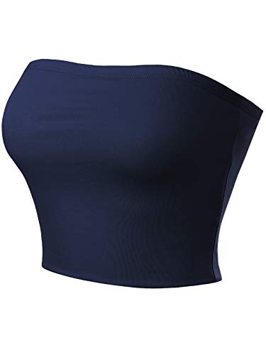 MixMatchy Women's Strapless Tube Tops Basic Bandeau Crop Sleeveless Backless Casual Sexy Going Out Summer 2025 Navy Blue S - Image 2