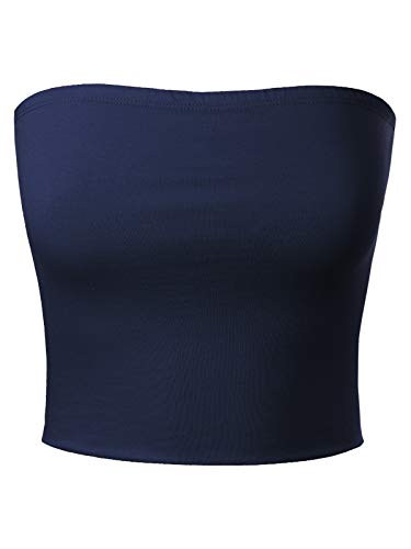 MixMatchy Women's Strapless Tube Tops Basic Bandeau Crop Sleeveless Backless Casual Sexy Going Out Summer 2025 Navy Blue S - Image 1