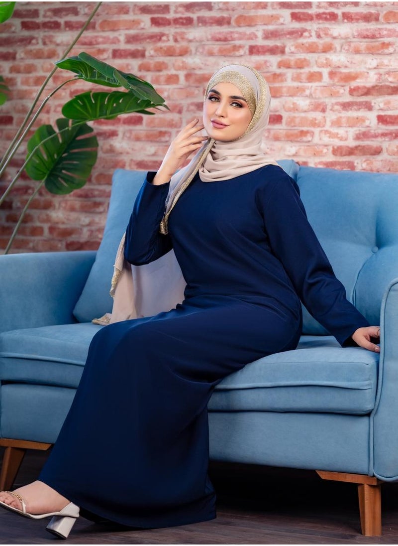 Basic women's crepe dress, Rosaline, first-class imported material from Guzel - non-sticky and non-transparent - navy blue