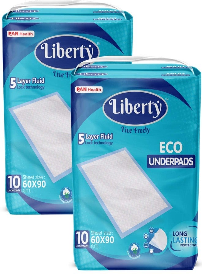 Liberty Eco Underpads, Large (L) 20 Count, Size 60 * 90 cm, Unisex, Anti Bacterial Super Absorbency Layer, Pack of 2, 10 Count/Pack
