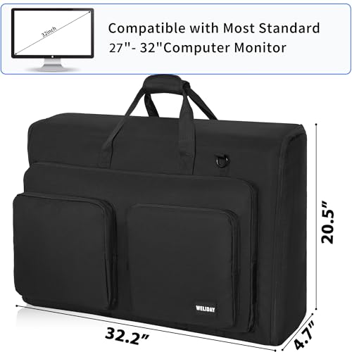 WELIDAY 19"-24" Monitor Carrying Case, Padded Monitor Travel Case, Multi-pocket Monitor Bag for Transporting Screens, Monitors and TVs - Image 2