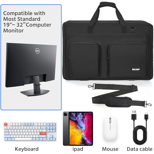 WELIDAY 19"-24" Monitor Carrying Case, Padded Monitor Travel Case, Multi-pocket Monitor Bag for Transporting Screens, Monitors and TVs - Image 5