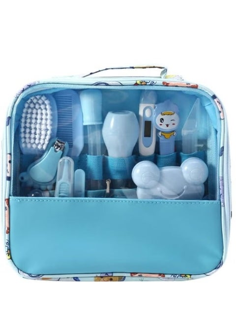 13 Piece Baby Grooming Kit, Baby Care Products & Nail Trimmer, 1st Baby Shower Gift Includes Thermometer, Comb & Medicine Dispenser, Safety & Healthcare Kit (Blue)