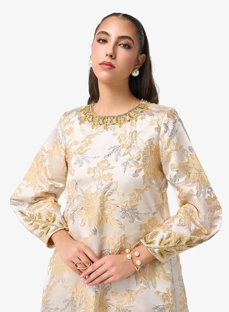 Threadz by Ajooni  Asymmetric Long Sleeve Midi Dress for Women | Best Price UAE