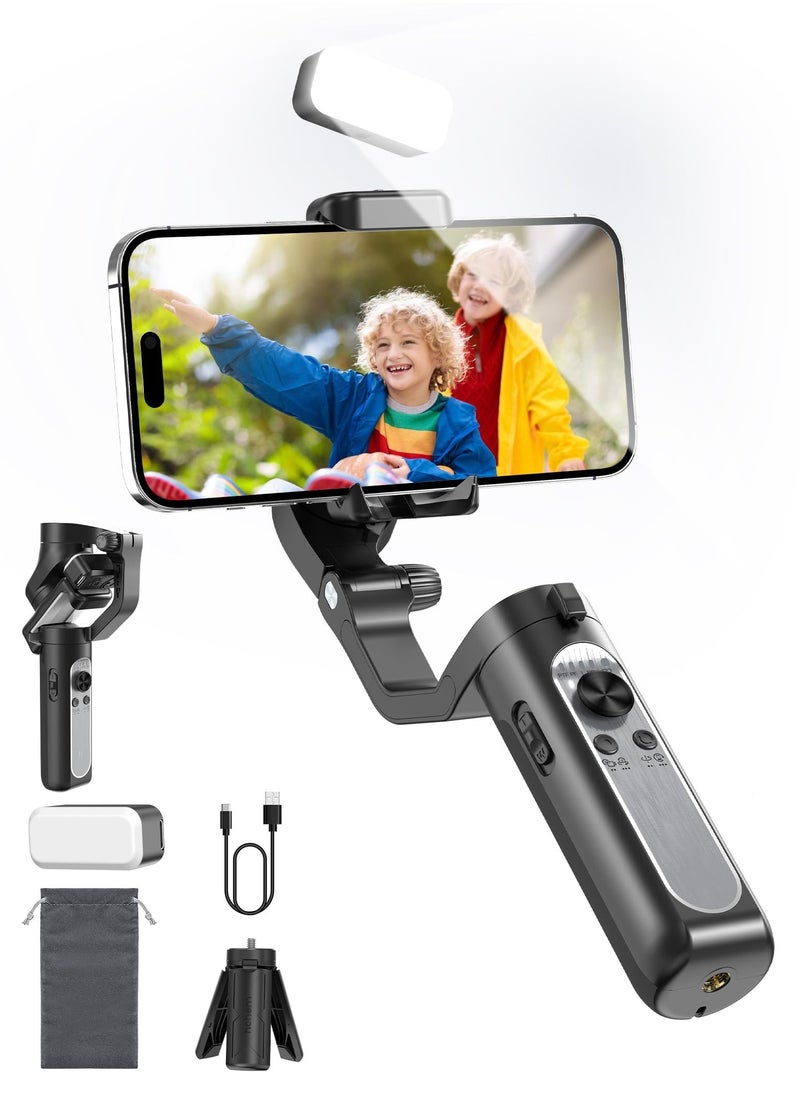Generic - Gimbal Stabilizer for Smartphone, 3-Axis Gimbal for iPhone Android with Magnetic Adjustable Fill Light,Foldable Stabilizer for One-Key Inception for Youtuber,Vlog,Video Record - Image 1