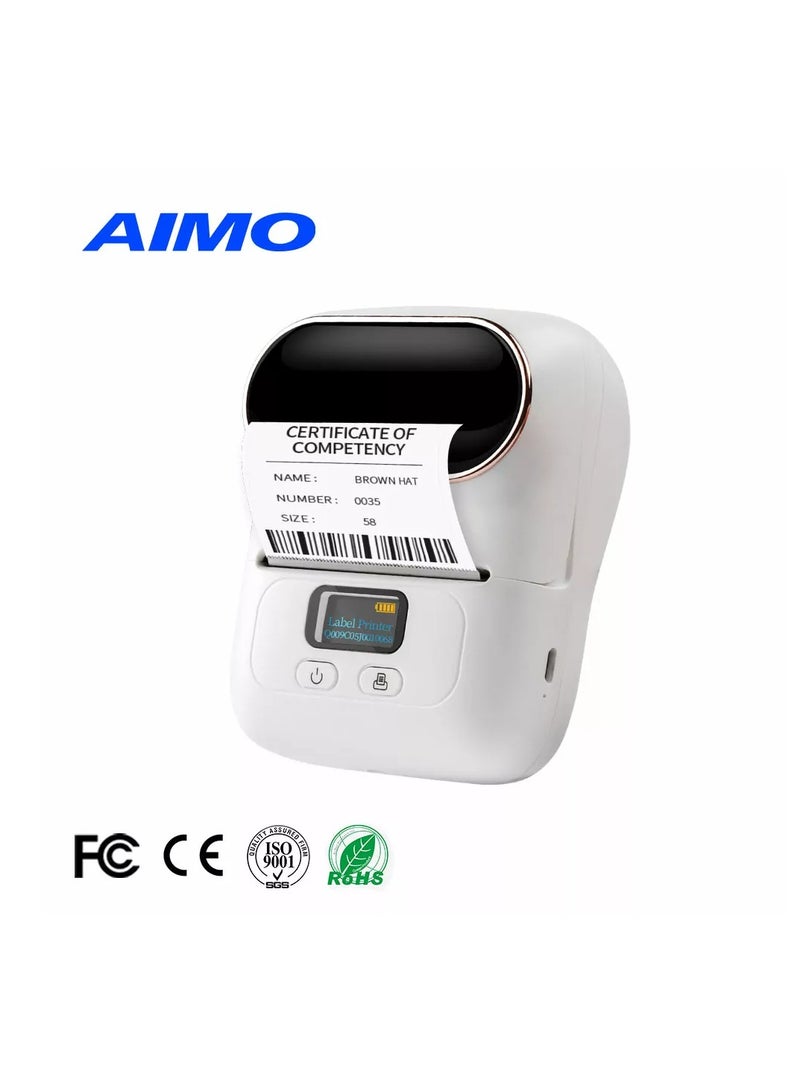 AIMO M110 Label Printer Portable Bluetooth Thermal Mini Label Maker Printer Apply to Labeling Compatible with Android & iOS System With 1 40×30mm Label White - Image 1