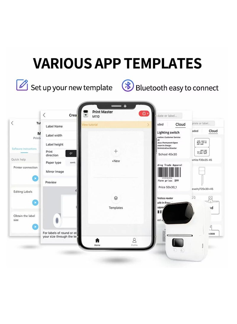 AIMO M110 Label Printer Portable Bluetooth Thermal Mini Label Maker Printer Apply to Labeling Compatible with Android & iOS System With 1 40×30mm Label White - Image 2