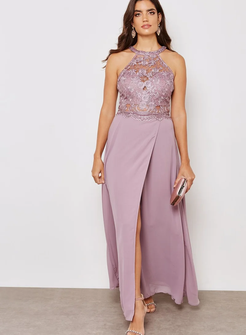 Soieblu Halter Neck Lace Maxi Dress