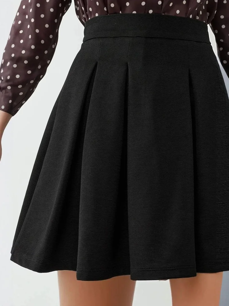 Hiccup Black Pleated Mini Skirt with Zipper Closure for Women | Best Price UAE