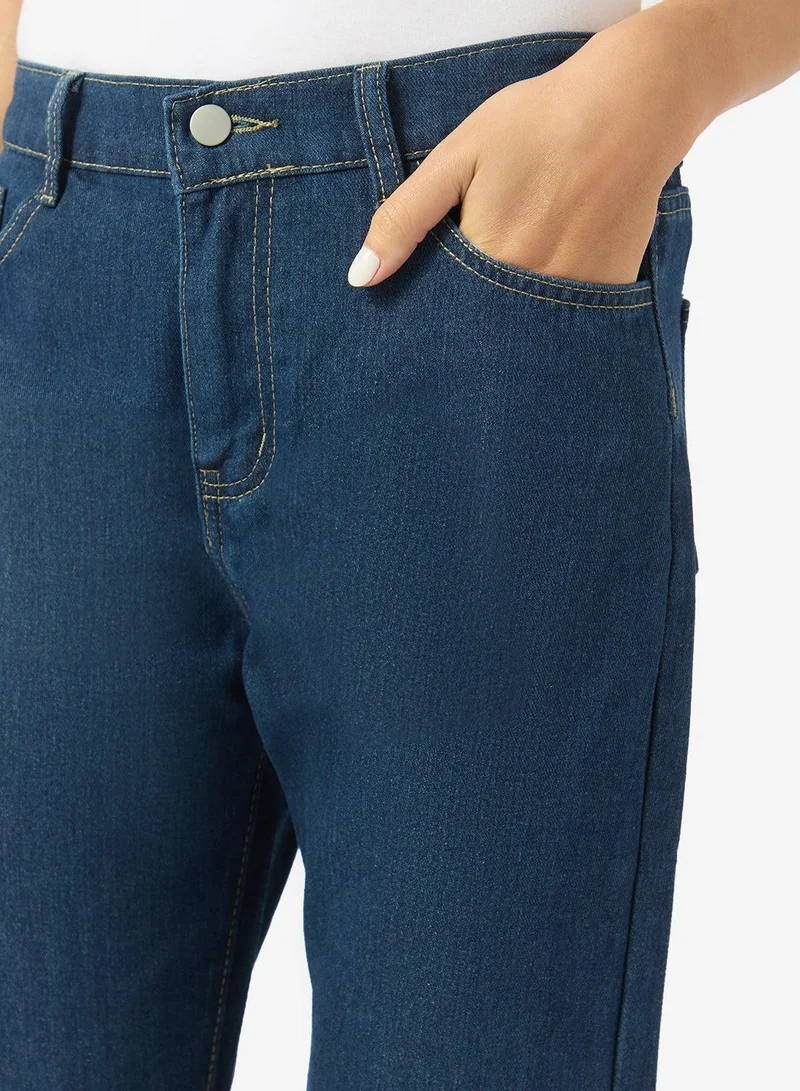 Ginger Navy High Rise Straight Fit Jeans for Women | Best Price UAE
