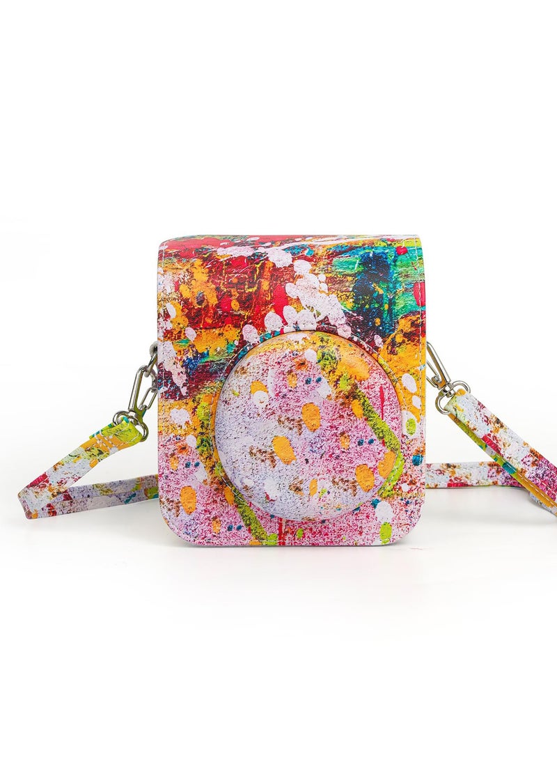 Colorful PU Leather Camera Case for Fuji Mini 12 Instant Camera - Stylish Abstract Design with Adjustable Shoulder Strap, Perfect for On-the-Go Photography - Image 3