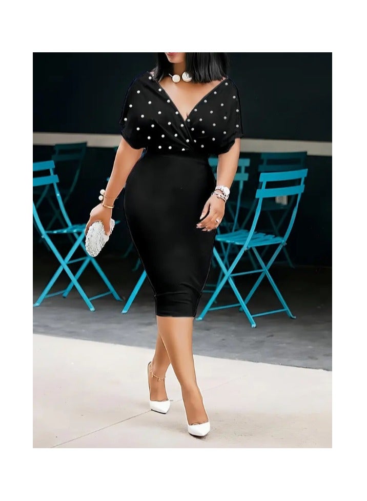 general Solid color strapless V-neck short-sleeved back zipper dress - Image 1