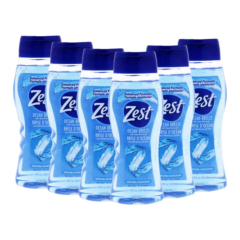 Zest Ocean Breeze Body Wash Enriched with Sea Minerals Rich Lathering Cleansing Body Wash Leaves Your Skin Feeling Smooth and Moisturized With an Invigorating Scent 18 Fl Oz Pack of 6