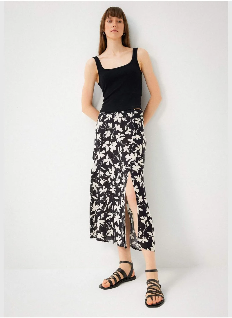 DeFacto A Cut One Side Split Zebra Print Midi Skirt