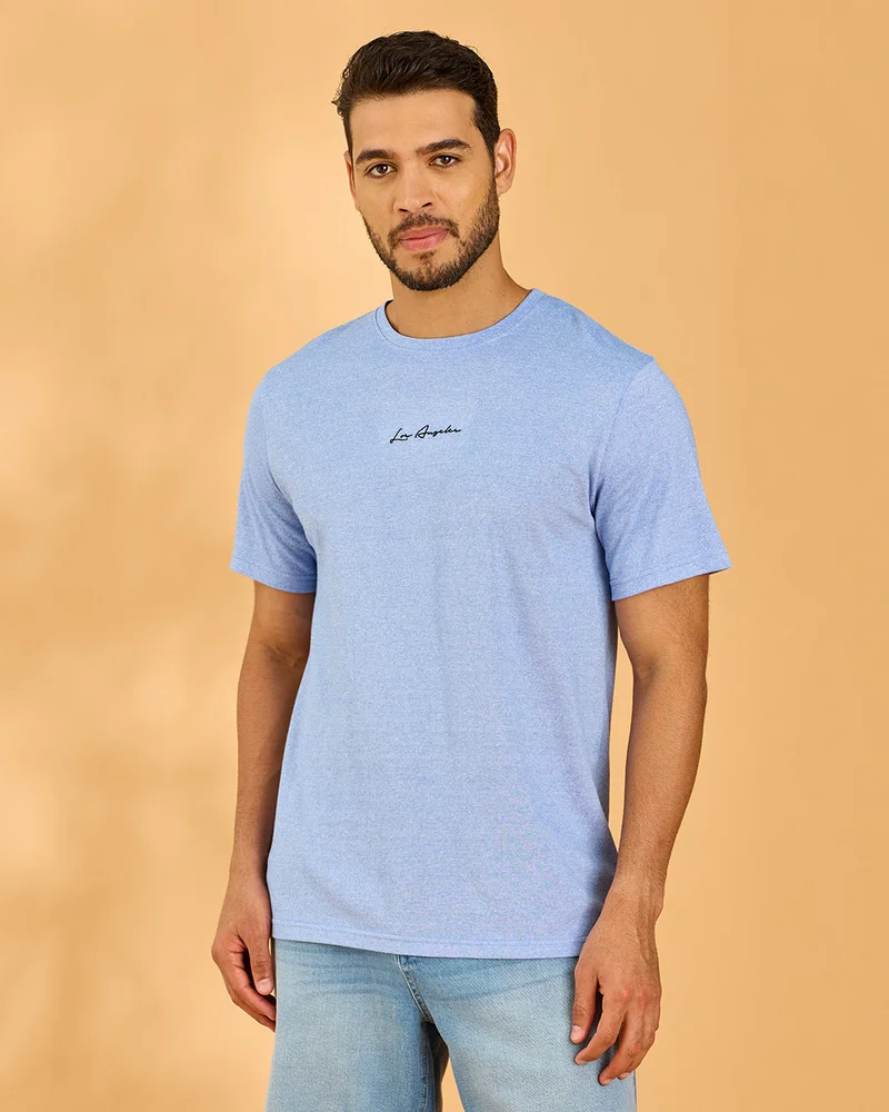 Redtag Men Blue Printed T-Shirt