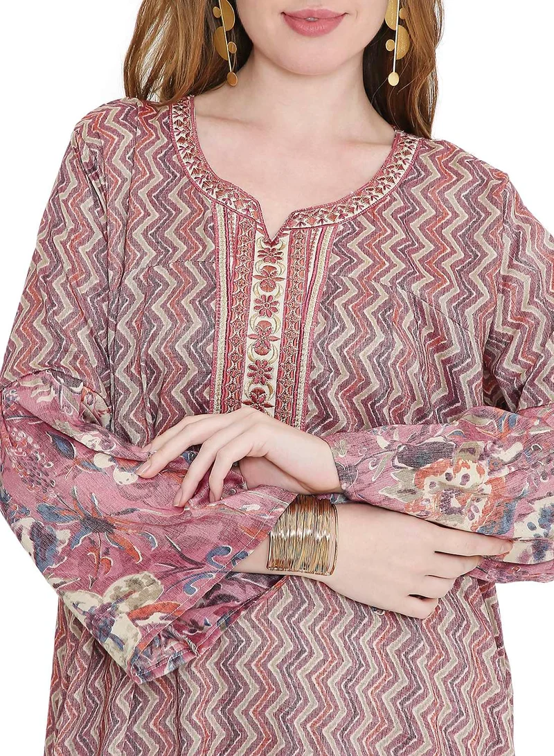 HANA & SARA long viscose printed farasha with unique thread embroidered arabic kaftan jalabiya dress