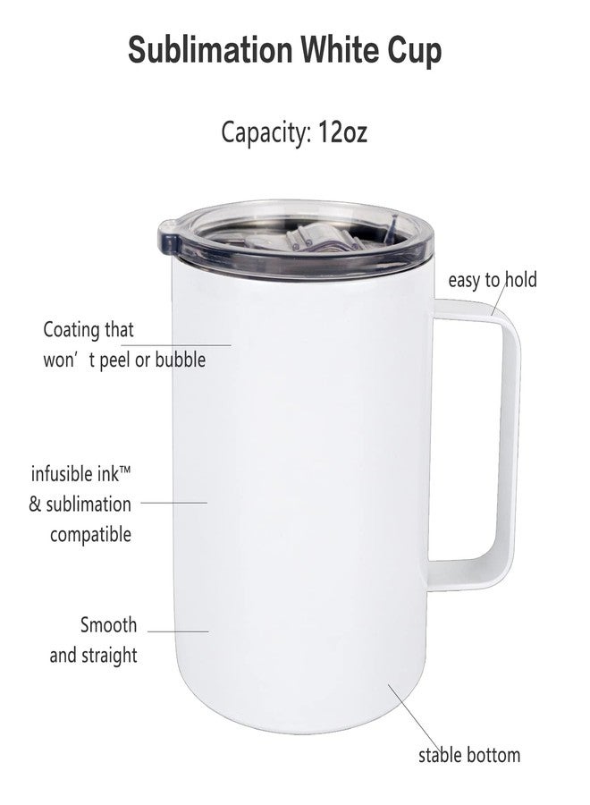 MAIKESUB 4 Pcs Sublimation Blank Skinny Tumbler 12 OZ White Handle and Straw Double Wall Stainless Steel Coffee Straight Mug with Sliding Lid (12 oz 340ML Without base) - Image 4