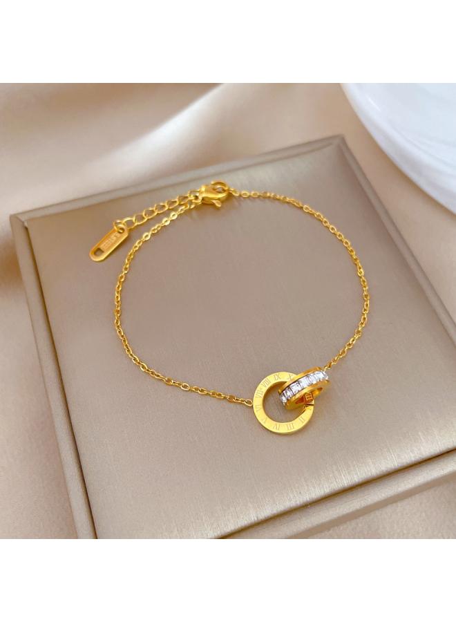 Double-ring Stitching Roman Font Titanium Steel Bracelet Women's All-match Non-fading Gold Bracelet Niche Design Light Luxury Accessories 