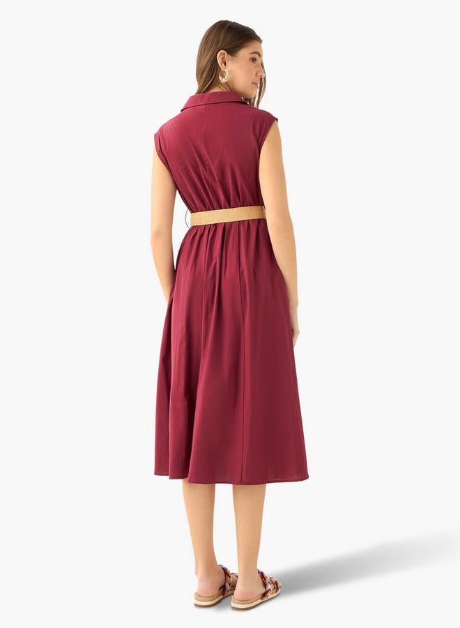 Splash FAV Shirt Midi Length Cotton Dress with Belt - Image 3