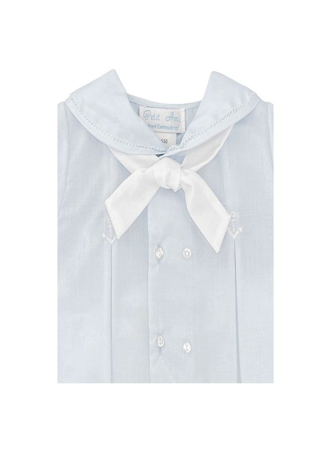 Petit Ami Baby Boys' Sailor Romper with Embroidered Anchors, 9 Months, Blue - Image 3