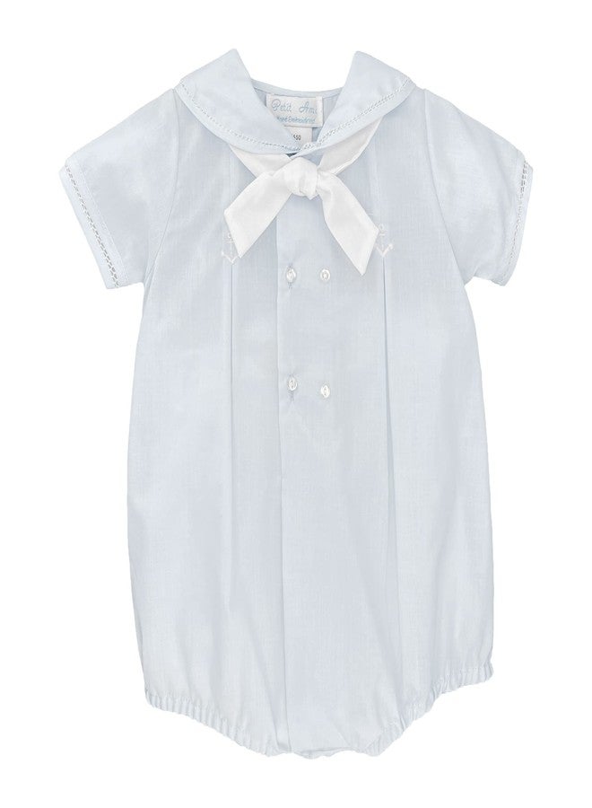 Petit Ami Baby Boys' Sailor Romper with Embroidered Anchors, 9 Months, Blue - Image 1