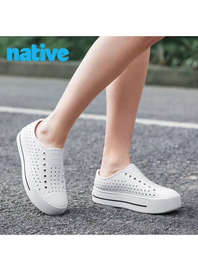 نيتيف Native Jefferson Hi Series نعال سميكة بلون صلب نسائي أحذية مثقبة، صندل شاطئ خارجي، أبيض مع بطانة سوداء، المقاس 40 - Image 1