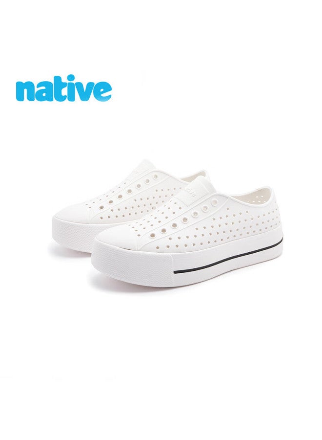 نيتيف Native Jefferson Hi Series نعال سميكة بلون صلب نسائي أحذية مثقبة، صندل شاطئ خارجي، أبيض مع بطانة سوداء، المقاس 40 - Image 2