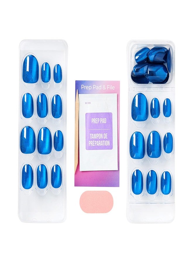 إمبريس أظافر Kiss colorFX من Impress اللاصقة، Reconnect، مجموعة 30 ظفرًا لاصقًا بدون غراء، مع لاصق مُحسّن، لون أزرق بيضاوي قصير بتأثير لؤلؤي، تتضمن وسادة تحضير، عصا مانيكير، ومبرد أظافر صغير. - Image 4