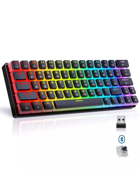 TK63 3 Mode Wireless, Bluetooth, Wired RGB Keyboard - Hot Swappable Optical Gateron Black Switch - Pudding Keycaps (Black)