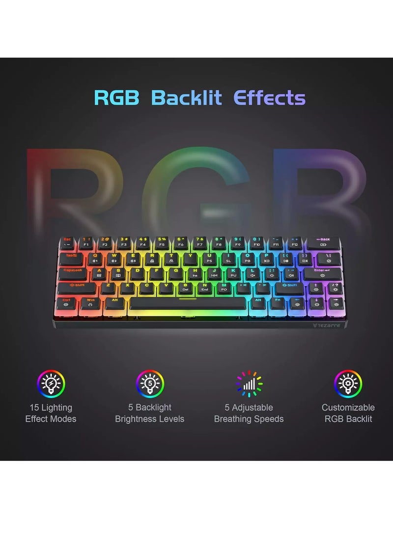 Tezarre TK63 3 Mode Wireless, Bluetooth, Wired RGB Keyboard - Hot Swappable Optical Gateron Black Switch - Pudding Keycaps (Black)  - Image 4
