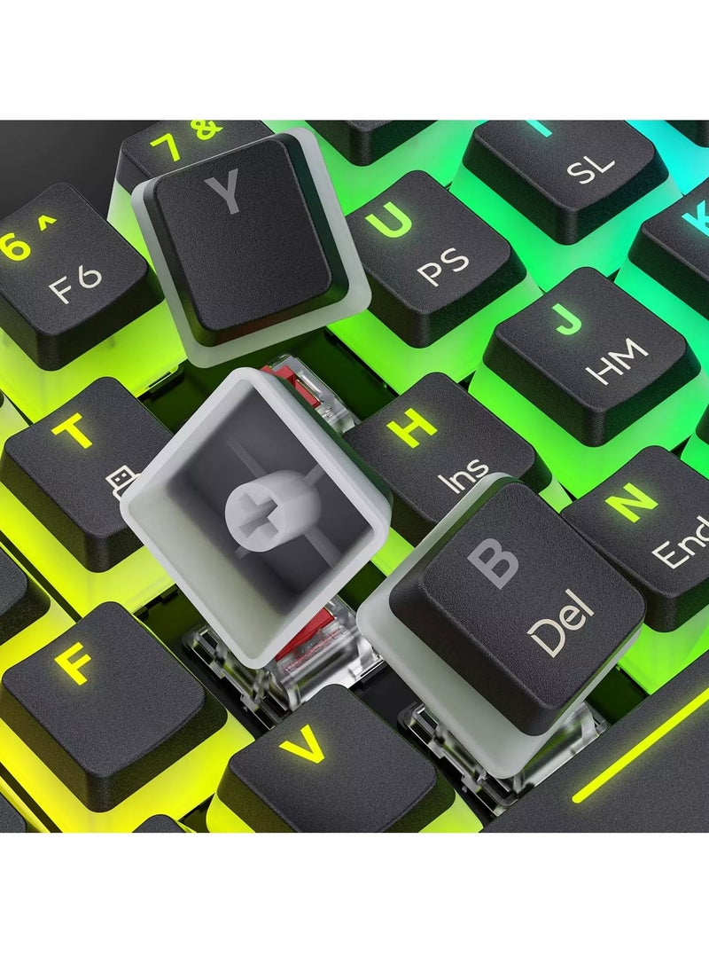 Tezarre - TK63 3 Mode Wireless, Bluetooth, Wired RGB Keyboard - Hot Swappable Optical Gateron Black Switch - Pudding Keycaps (Black) - Image 1