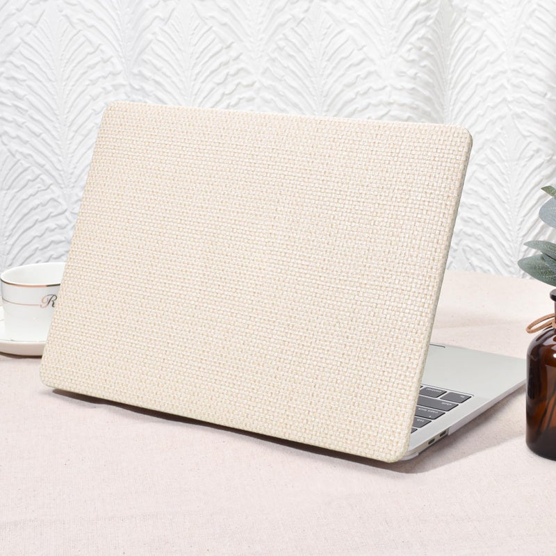 Seorsok Compatible with MacBook Air 13 Inch Case 2022-2018 Release A1932 A2179 M1 A2337 Touch ID,Elegant Leather Plastic Hard Shell Case with Keyboard Cover,Beige Woven Fabric No Logo Cutout Design - Image 1