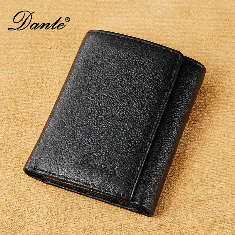 Dante Vintage Three-Fold Genuine Leather Men's Wallet Anti-Theft RFID Blocking Multi-Card Slot Large Capacity - Image 1