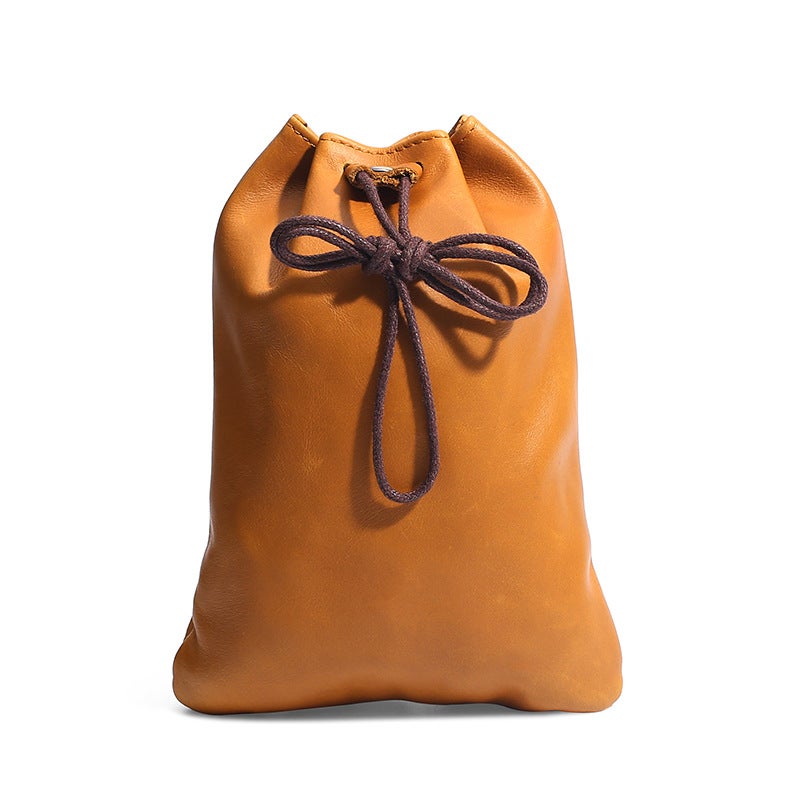 Vintage Leather Coin Purse Drawstring Pouch Large size