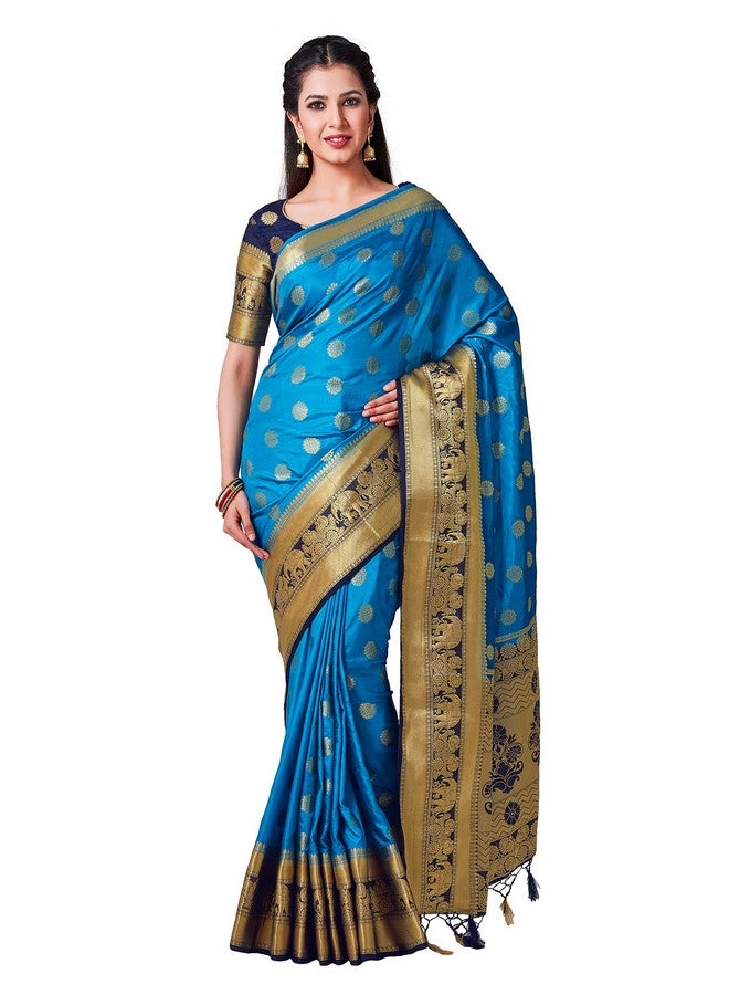 MIMOSA MIMOSA Women Kanchipuram Style Art Silk Saree Color : Blue (4446-377-2D-And-Nvy) - Image 1