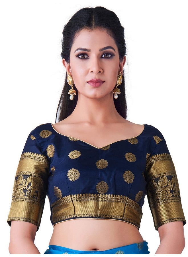 MIMOSA MIMOSA Women Kanchipuram Style Art Silk Saree Color : Blue (4446-377-2D-And-Nvy) - Image 5