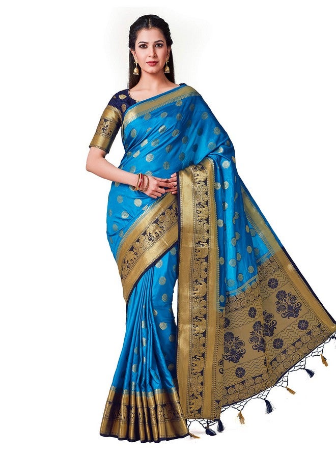 MIMOSA MIMOSA Women Kanchipuram Style Art Silk Saree Color : Blue (4446-377-2D-And-Nvy) - Image 2