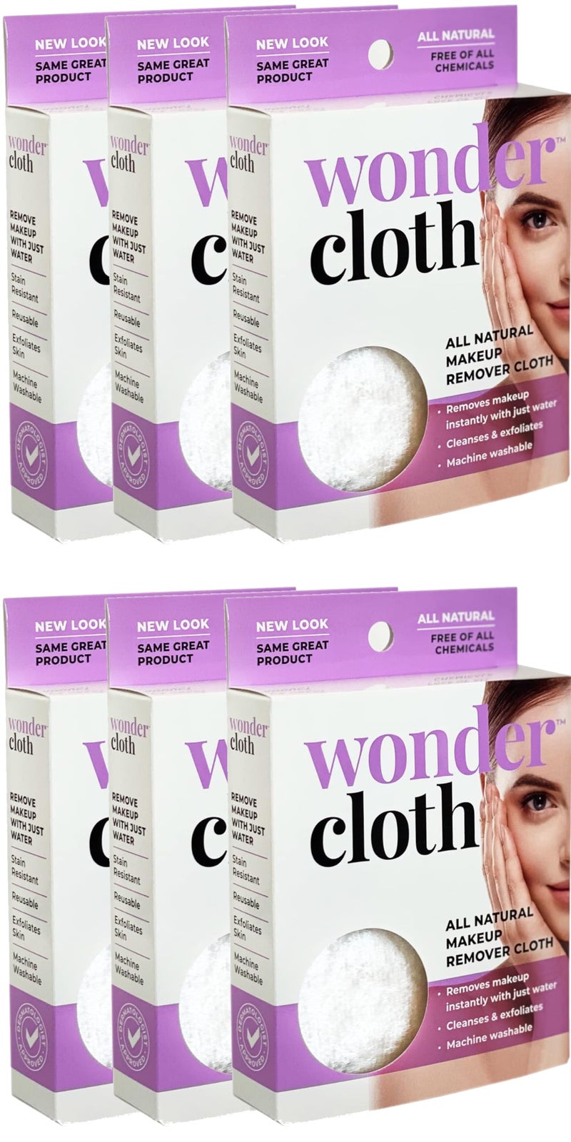 Wonder Cloth Wonder Cloth Pack of 6  All Natural MakeUp Remover Cloth Removes Makeup Instantly with Just Water Cleanses and Exfoliates Machine Washable
