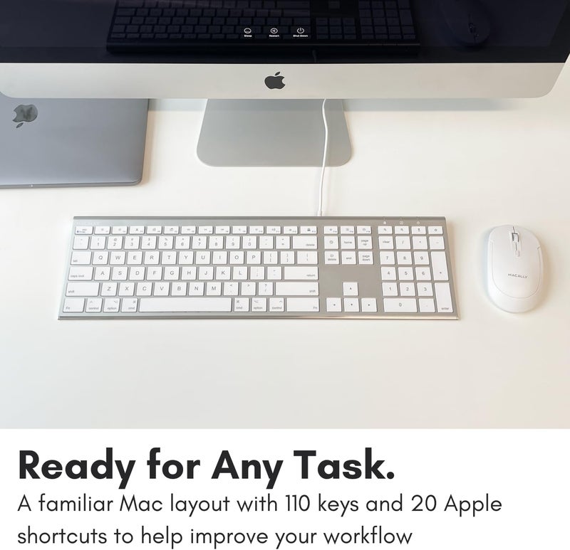 MACALLY Ultra Slim USB Wired Computer Keyboard - Compatible Apple Keyboard or Windows - Full Size with 20 Mac Keyboard Keys -with Numeric Keypad - Silver Aluminum Finish - Image 4