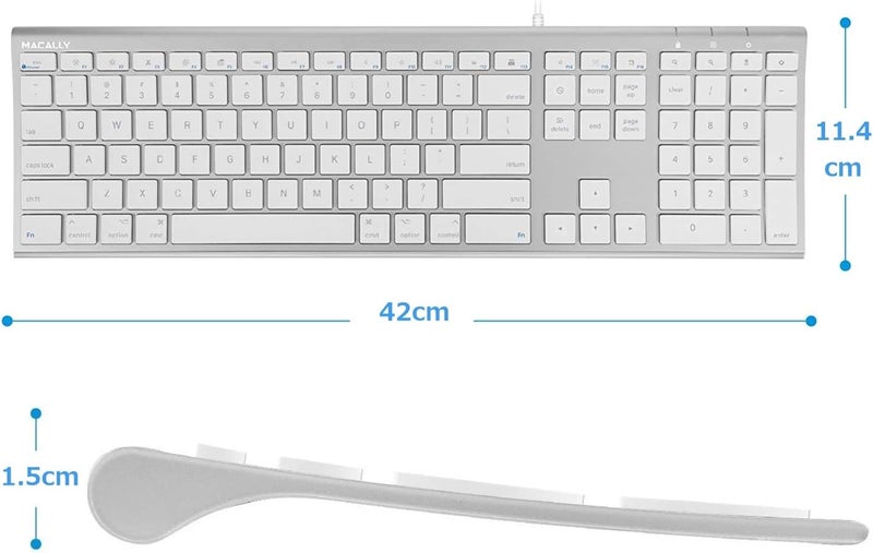 MACALLY Ultra Slim USB Wired Computer Keyboard - Compatible Apple Keyboard or Windows - Full Size with 20 Mac Keyboard Keys -with Numeric Keypad - Silver Aluminum Finish - Image 3